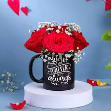 Red Love Roses In A Mug