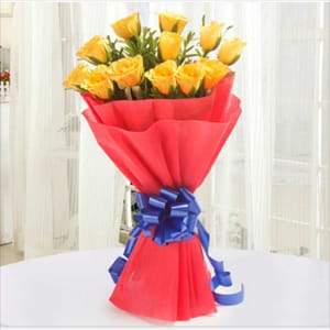 Yellow Rose 12 Red issue packing blue colour ribbon