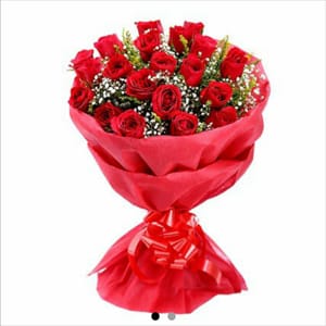Red roses 20 baby gyps Red issue Red ribbon