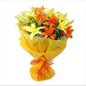 Lilis bouquet yellow & Orange 12 tissue packing ribbon jute